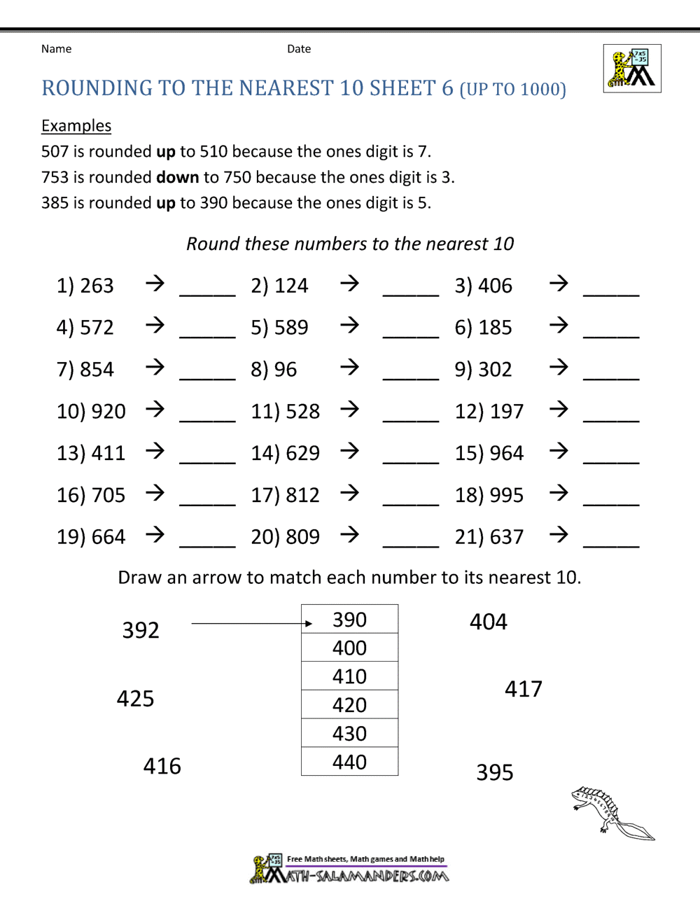 Rounding To Nearest 10 Math Worksheet Grades 1 3 PDF Etsy