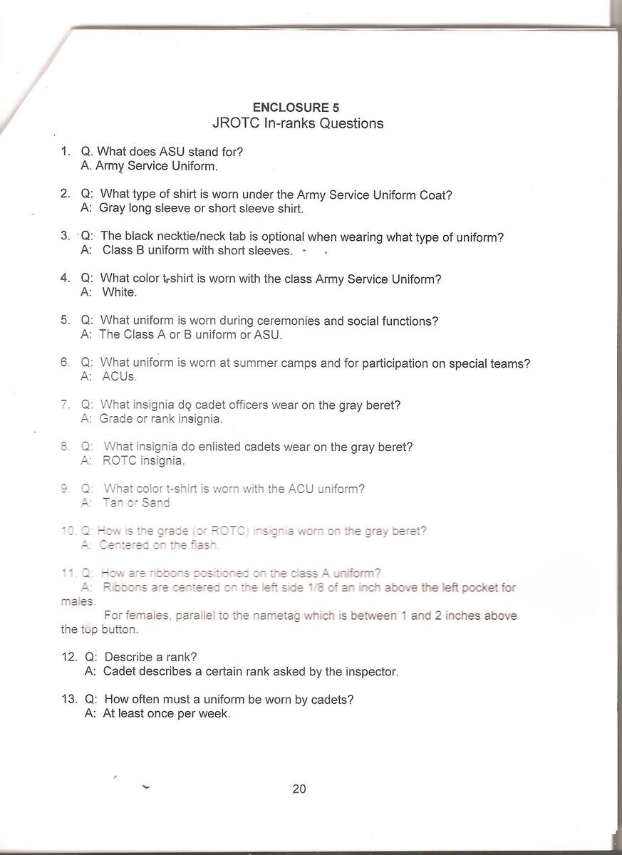 Sam Houston JROTC Licensed For Non Commercial Use Only 20 Questions For Cadets Sam Houston JROTC Licensed For Non Commercial Use Only 20 Questions For Cadets