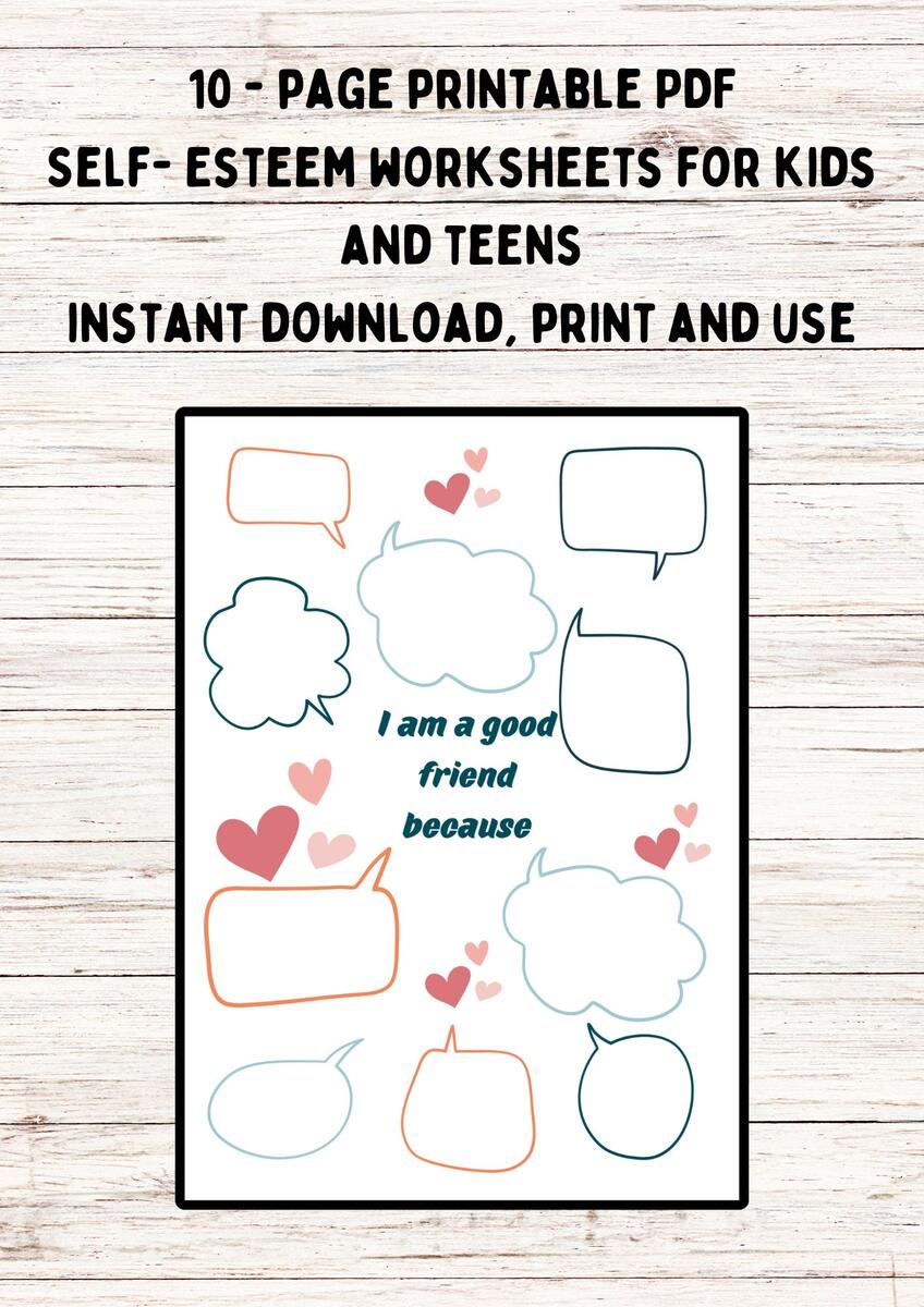 Self Esteem Worksheets For Kids Teens 10 Page Printable PDF Etsy Ireland