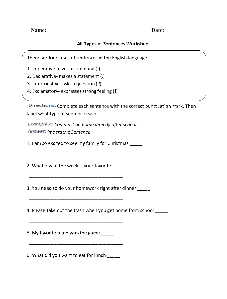 Sentences Worksheets Types Of Sentences Worksheets Sentences Worksheets Types Of Sentences Worksheets