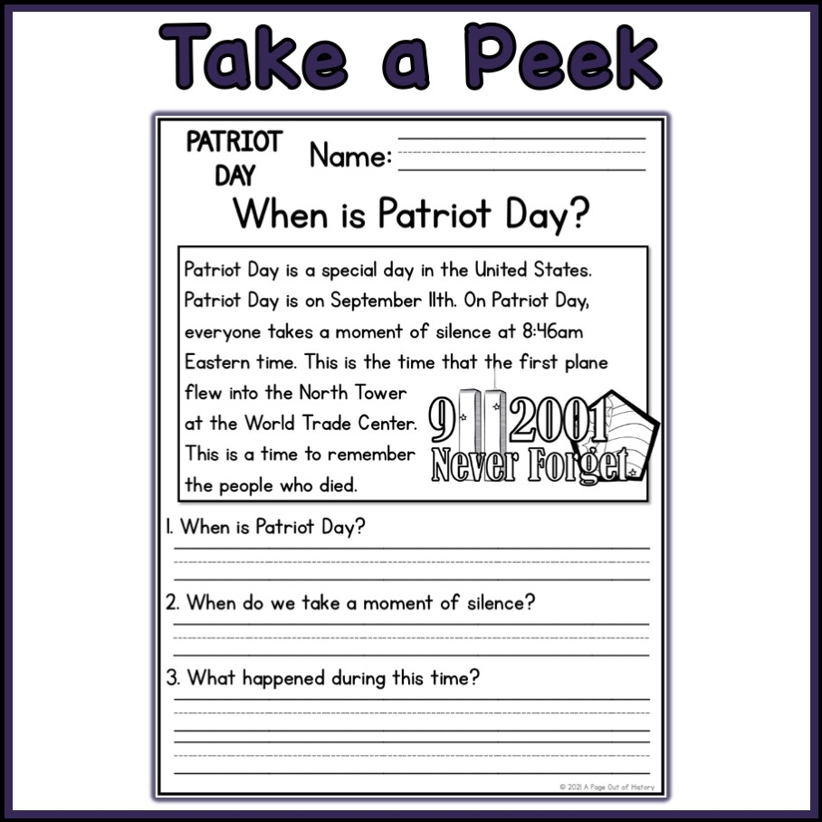 September 11th 9 11 Patriot Day Holidays Reading Comprehension Passages K Made By Teachers