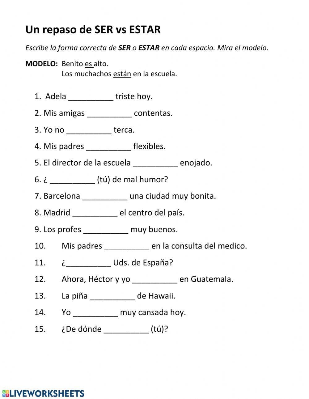 SER Vs ESTAR SraBaus Worksheets Library