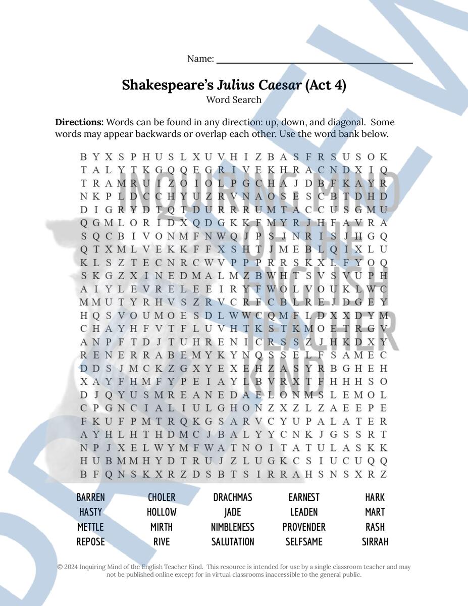 Shakespeare S Julius Caesar Act 4 Vocabulary Games For High School Classful Shakespeare S Julius Caesar Act 4 Vocabulary Games For High School Classful