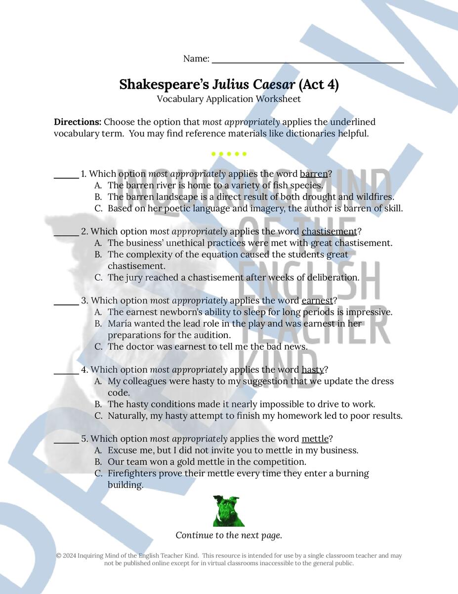 Shakespeare S Julius Caesar Act 4 Vocabulary Games For High School Classful Julius Caesar Act 4 Scene 1 Close Reading Analysis Worksheet And Answer Key Made By Teachers