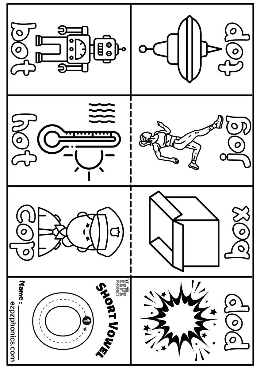 Short Vowel O Mini Coloring Book CVC Words 1 Ezpzphonics