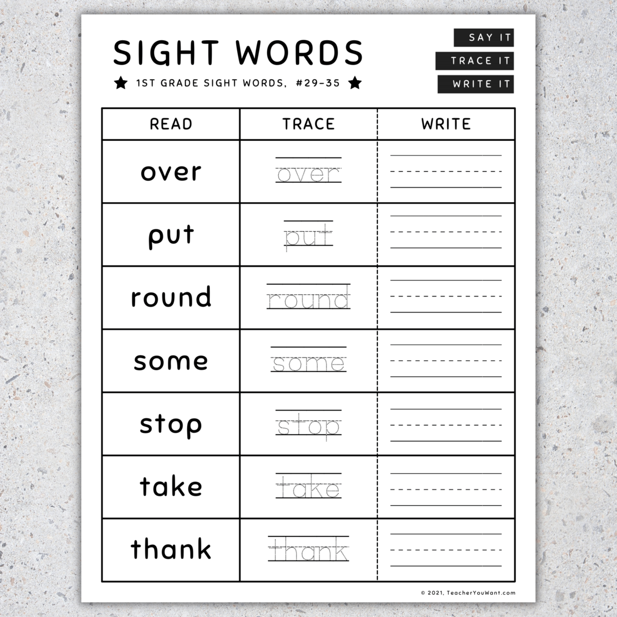 Sight Words Read Trace And Write Worksheets Pre K To 1st Grade SET 4 Made By Teachers