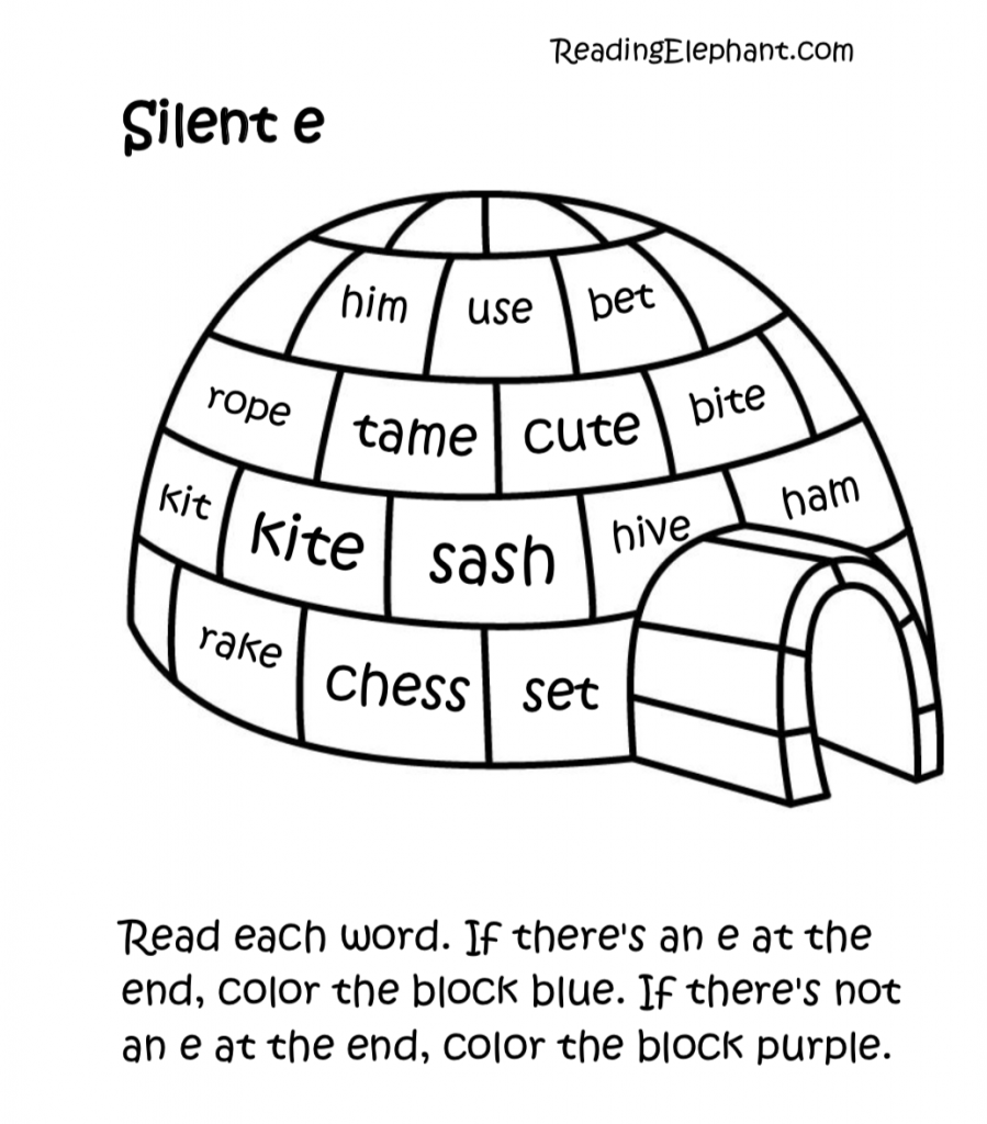 Silent E Worksheets Pdf Igloo Fun Reading Elephant 13 Silent E Worksheets Free PDF Printables Teach Prints