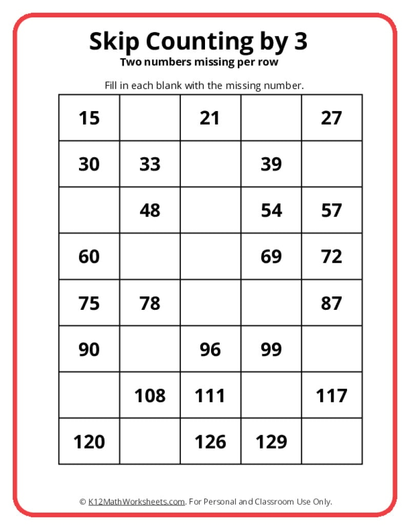 Skip Counting By 3 Worksheets Free Printable Pdfs Teach Prints