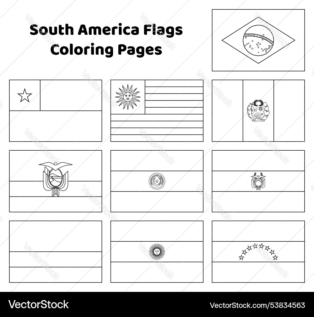 South America Flags Coloring Pages For Kids Royalty Free Vector VectorStock SOUTH AMERICA FLAGS Coloring Pages Americas Flags Coloring Book Printable For Kids Coloring Book For Toddlers Etsy
