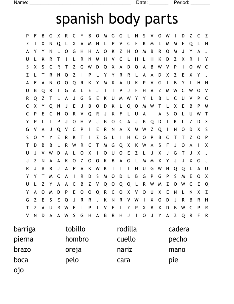 Spanish Body Parts Word Search WordMint