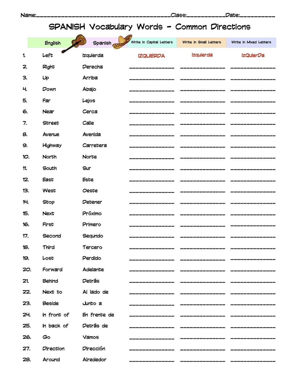 Spanish Common Directions Vocabulary Word List Column Worksheet Made By Teachers Spanish Common Directions Vocabulary Word List Column Worksheet Made By Teachers