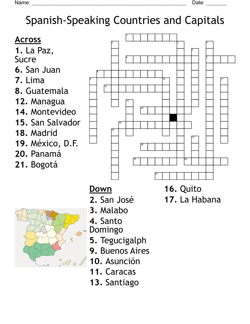 Spanish Speaking Countries And Capitals Worksheet WordMint Spanish Speaking Countries And Capitals Worksheet WordMint