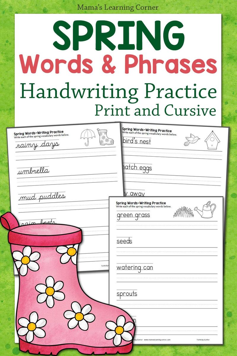 Spring Words Handwriting Practice Worksheets Mamas Learning Corner