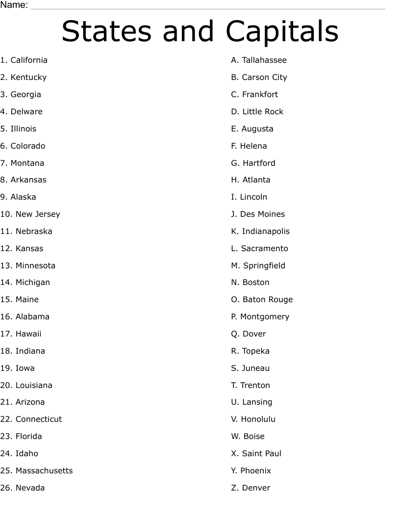 States And Capitals Worksheet WordMint States And Capitals Worksheet WordMint
