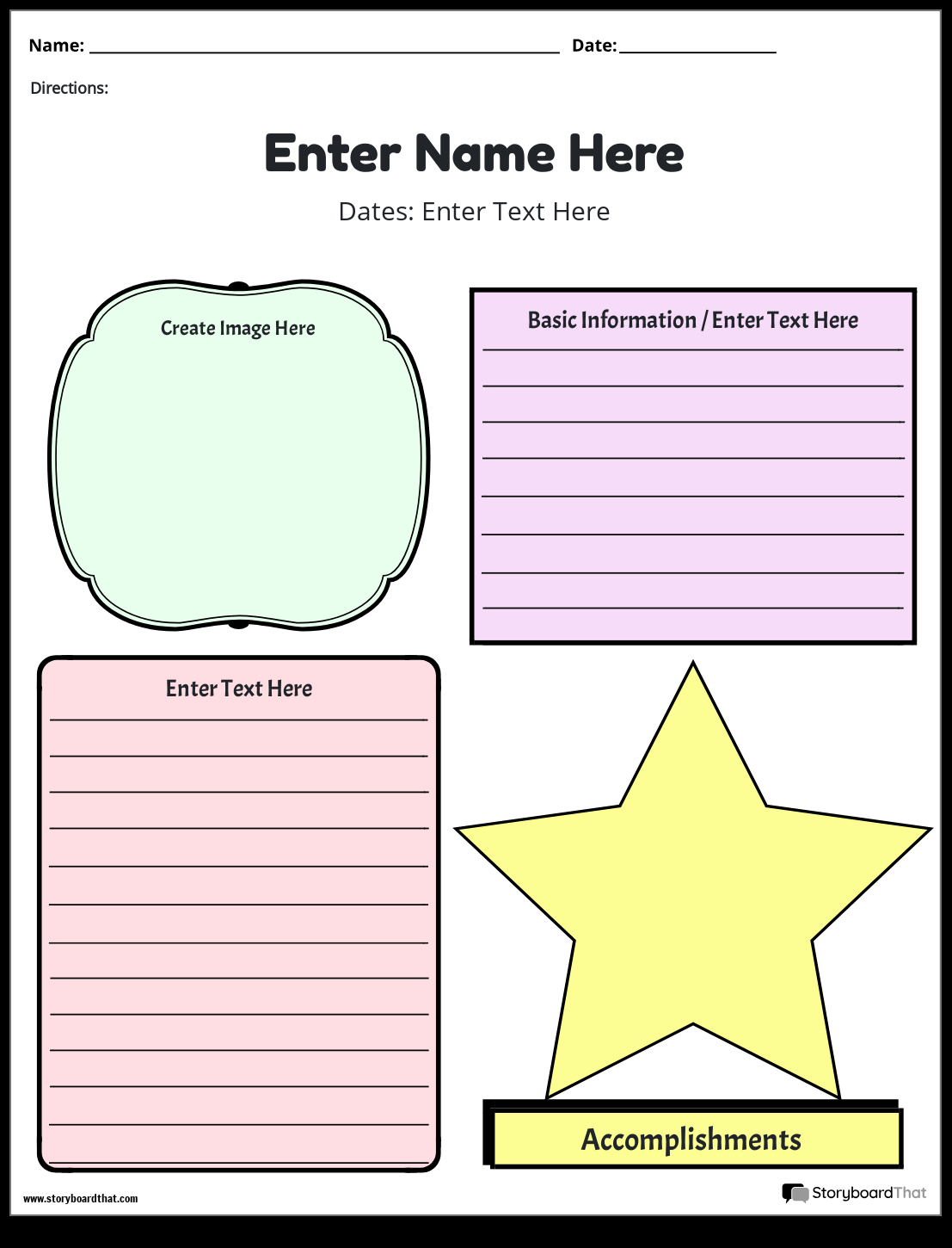 Storyboard That Biography Worksheet Templates