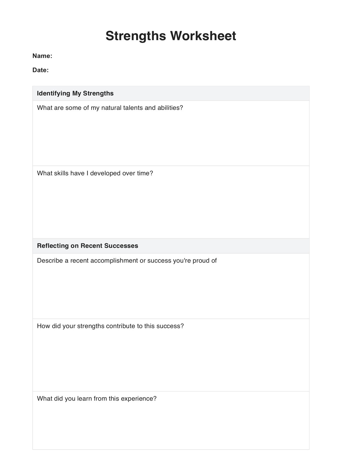 Strengths Worksheet