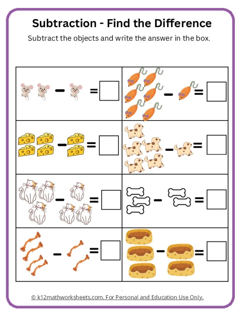 Subtract With Objects K12 Math Worksheets Beginner Subtraction 10 Kindergarten Subtraction Worksheets FREE Printable Worksheets Worksheetfun