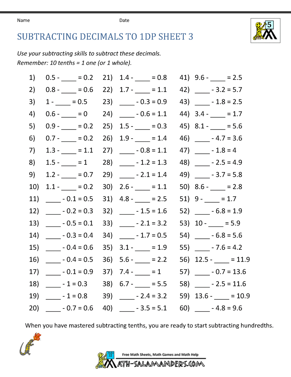 Adding And Subtracting Decimals Worksheet Download