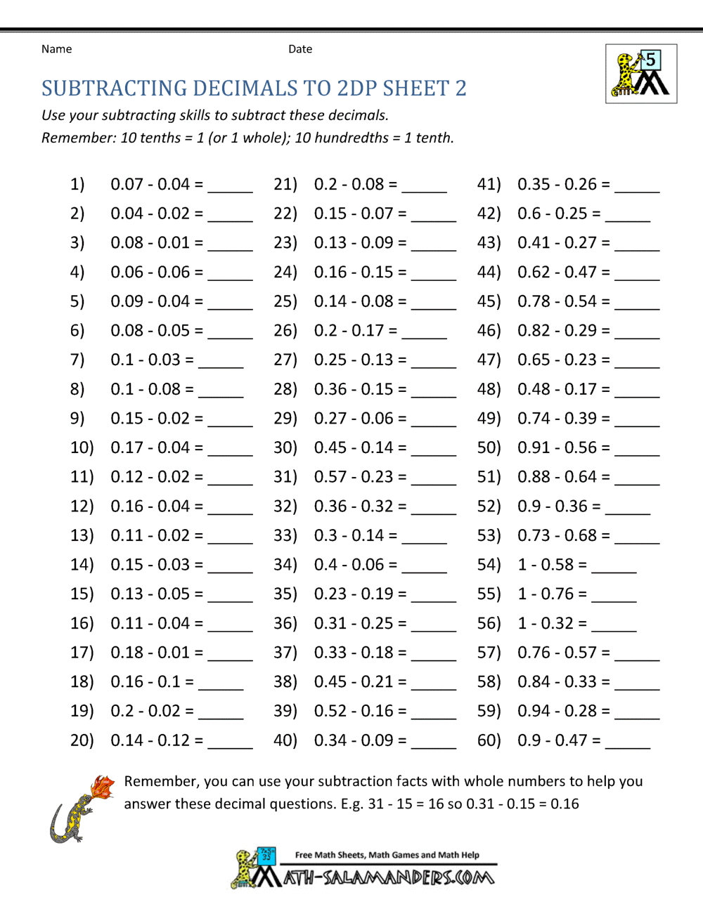 Free Printable Decimals Multiplication Worksheet For Fifth Grade