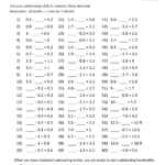 Subtracting Decimals Worksheet