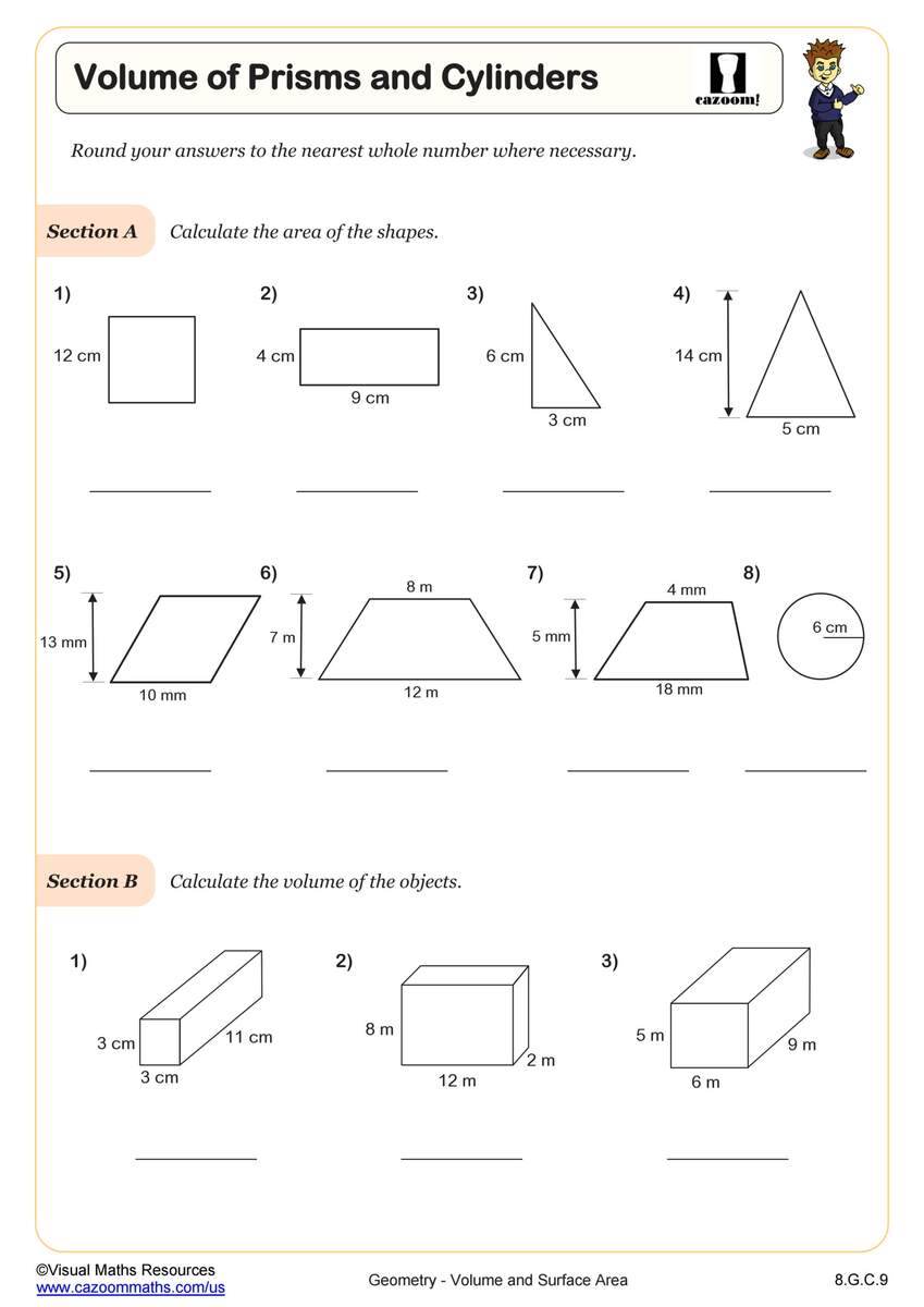 Surface Area And Volume Worksheets Printable PDF Worksheets Cazoom Math