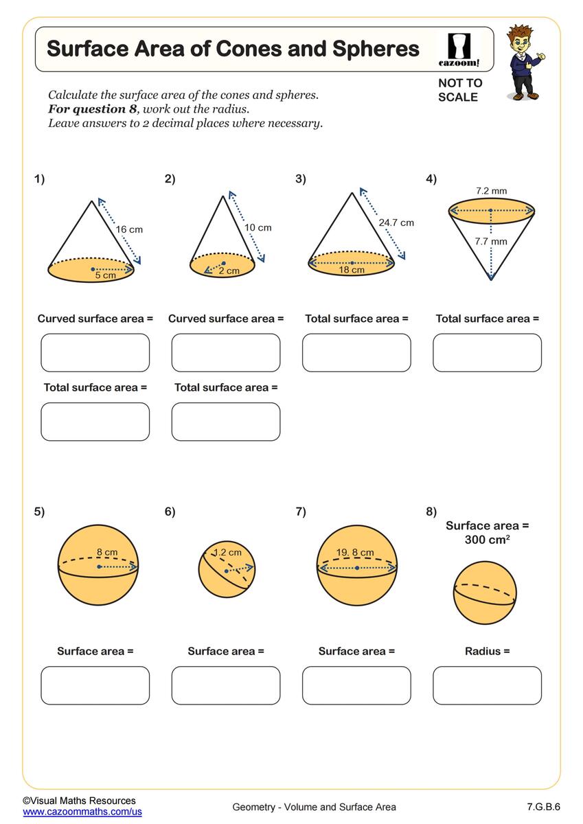 Surface Area Of Cones And Spheres Worksheet PDF Printable Geometry Worksheet Cazoom Math Surface Area Of Cones And Spheres Worksheet PDF Printable Geometry Worksheet Cazoom Math
