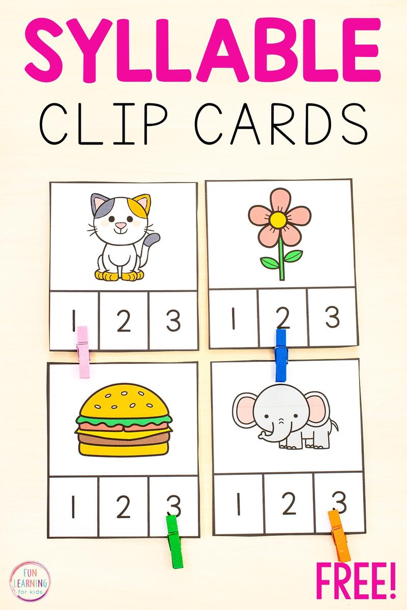 Syllable Counting Clip Cards Free Printable Syllable Counting Clip Cards Free Printable