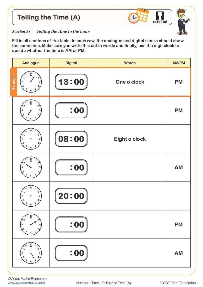 Telling The Time Worksheets Printable Worksheets On Time PDF And Free Samples Downloads Cazoom Maths