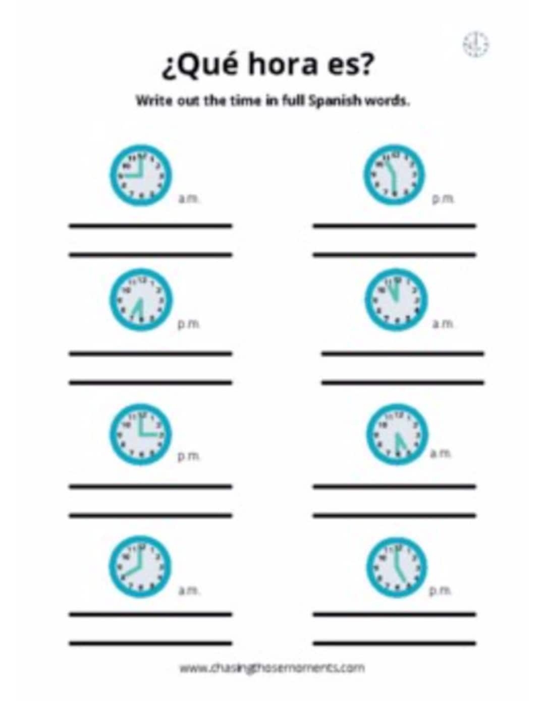 Telling Time In Spanish Worksheet Qu Hora Es Etsy Telling Time In Spanish Worksheet Qu Hora Es Etsy