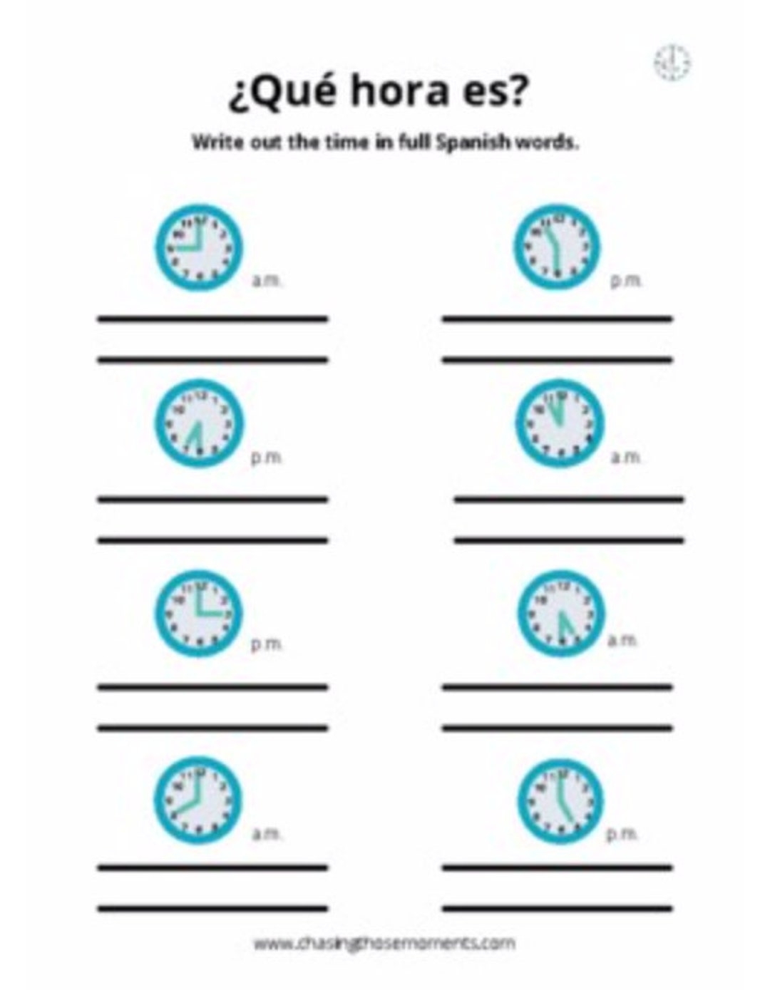 Telling Time In Spanish Worksheet Qu Hora Es Etsy Telling Time In Spanish Worksheet Qu Hora Es Etsy