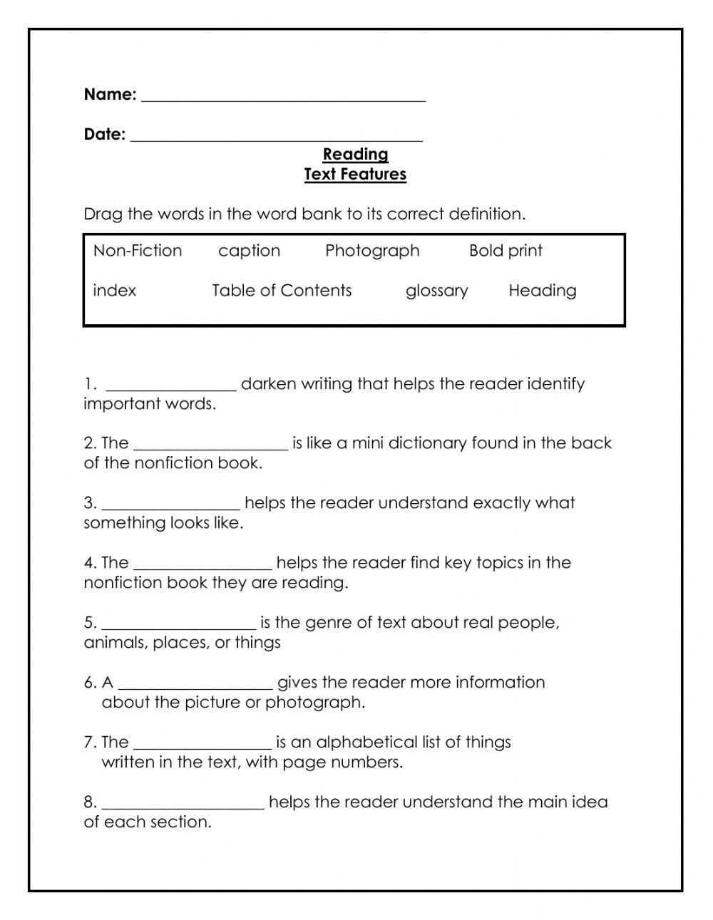 Text Features Online Worksheet Worksheets Library