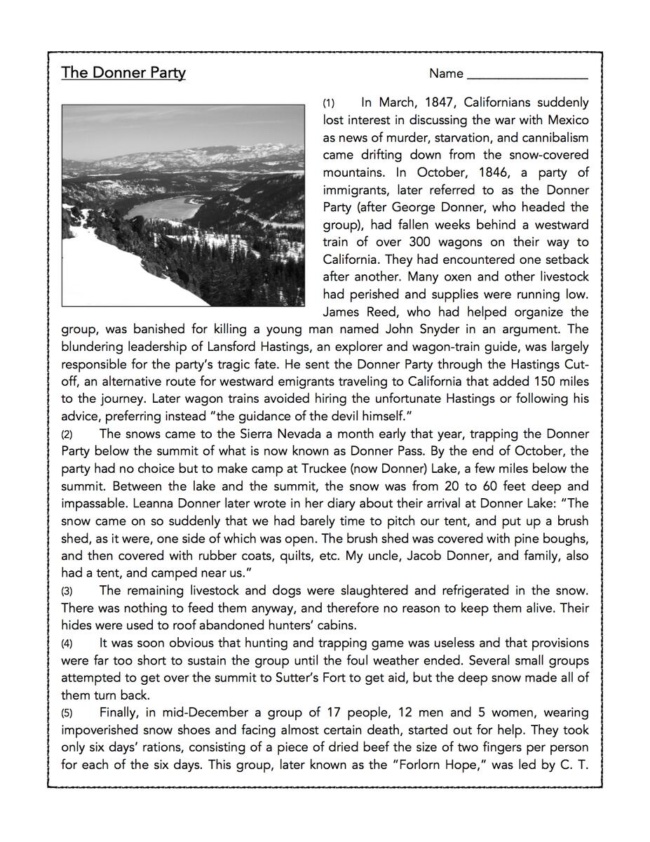 The Donner Party Reading Comprehension Passage And Assessment Classful The Donner Party Reading Comprehension Passage And Assessment Classful