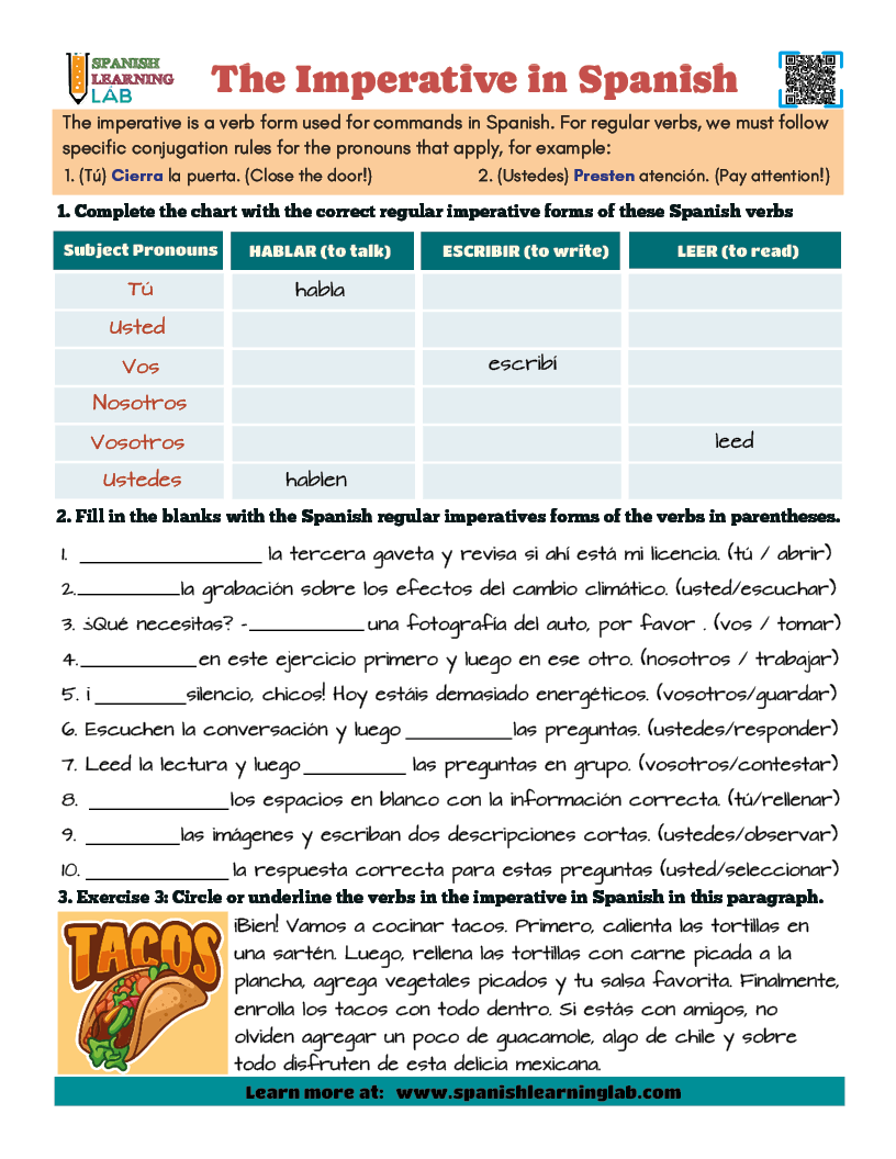 The Imperative In Spanish PDF Worksheet Spanish Learning Lab