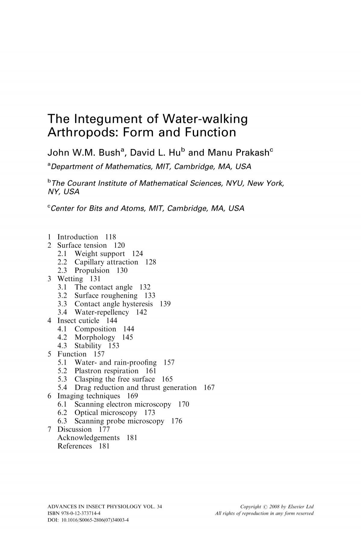 The Integument Of Water walking Arthropods Form And Function