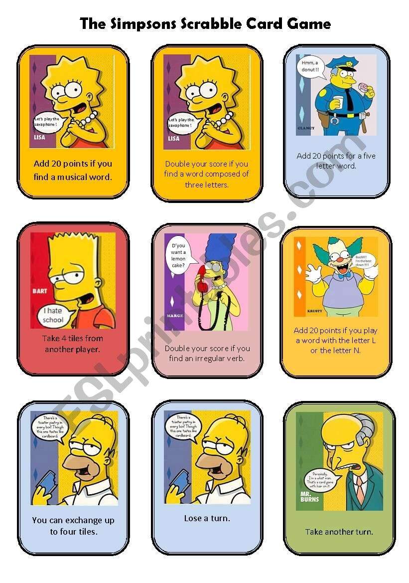 The Simpsons Scrabble Card Game FULLY EDITABLE ESL Worksheet By Ab25