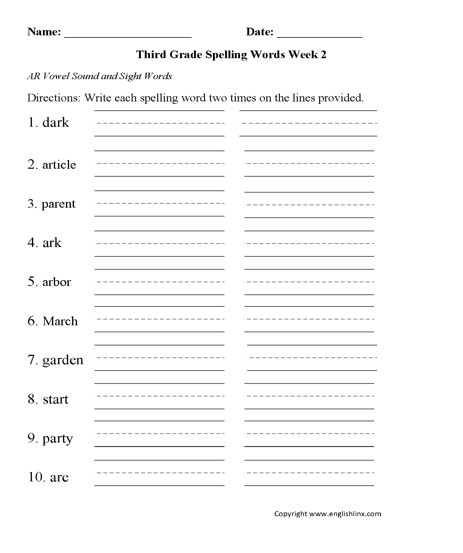 Third Grade Spelling Worksheets Printable Word Lists Practice Activities Grade 3 Spelling Words Worksheets Games4esl