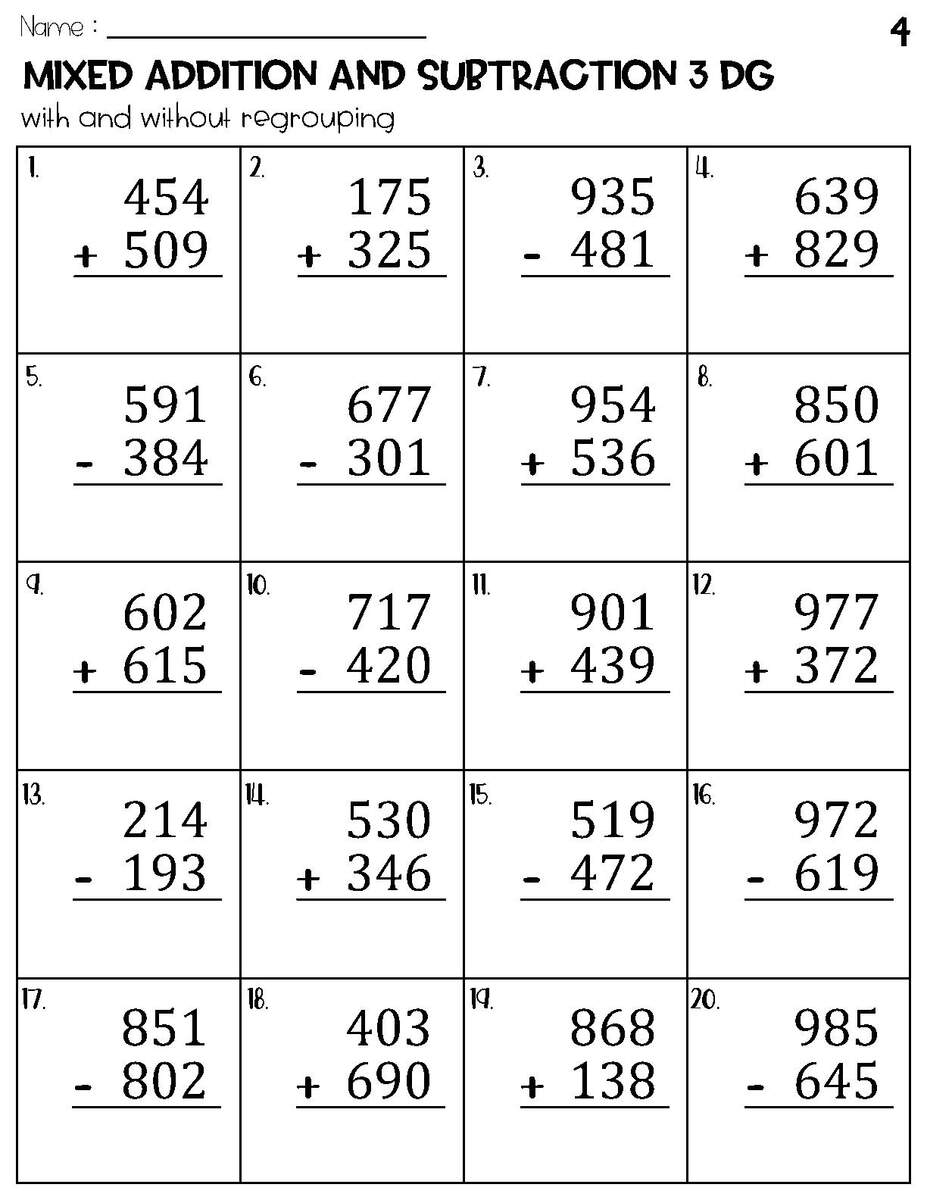 Three Digit Mixed Addition And Subtraction With And Without Regrouping Worksheets Etsy Three Digit Mixed Addition And Subtraction With And Without Regrouping Worksheets Etsy