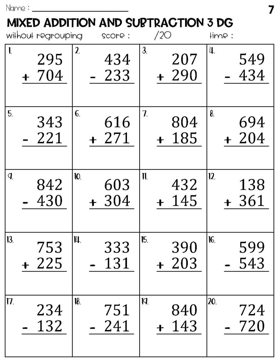Three Digit Mixed Addition And Subtraction Without Regrouping Worksheets Etsy Three Digit Mixed Addition And Subtraction Without Regrouping Worksheets Etsy