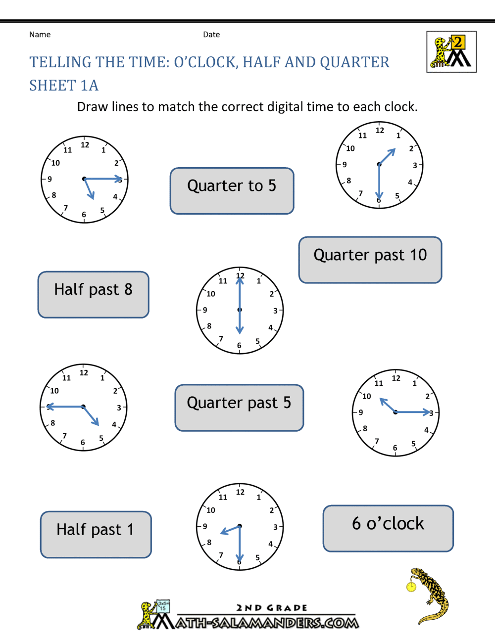 Time Worksheet O Clock Quarter And Half Past
