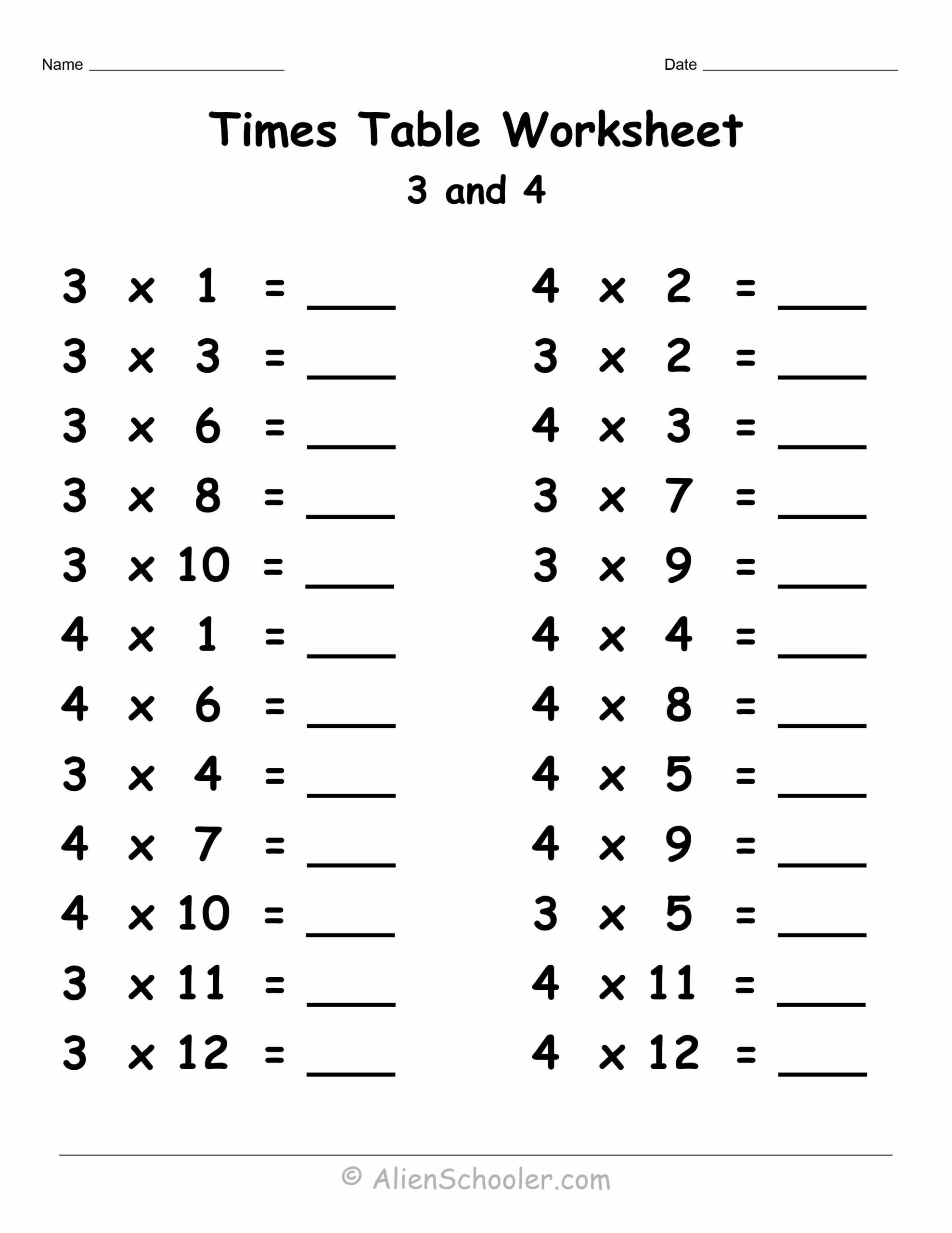 Times Table 3 And 4 Worksheet Alien Schooler 3 Times Table Worksheet Collection