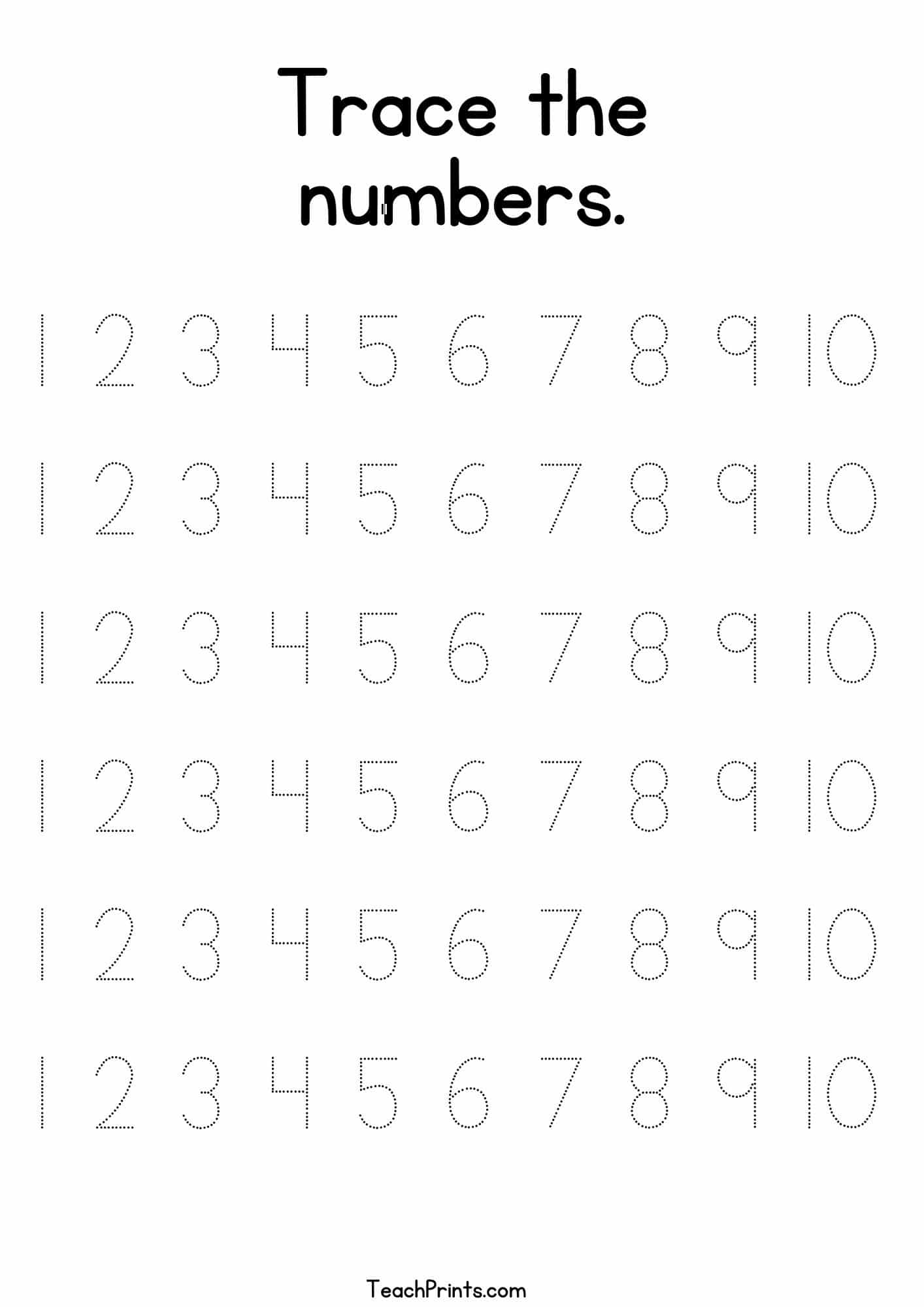 Tracing Numbers 1 10 Worksheets Free Printable Pdfs Teach Prints Tracing Numbers Free Printable Practice PDF Worksheets Free Printables Lettering SVG Files Tools Apps