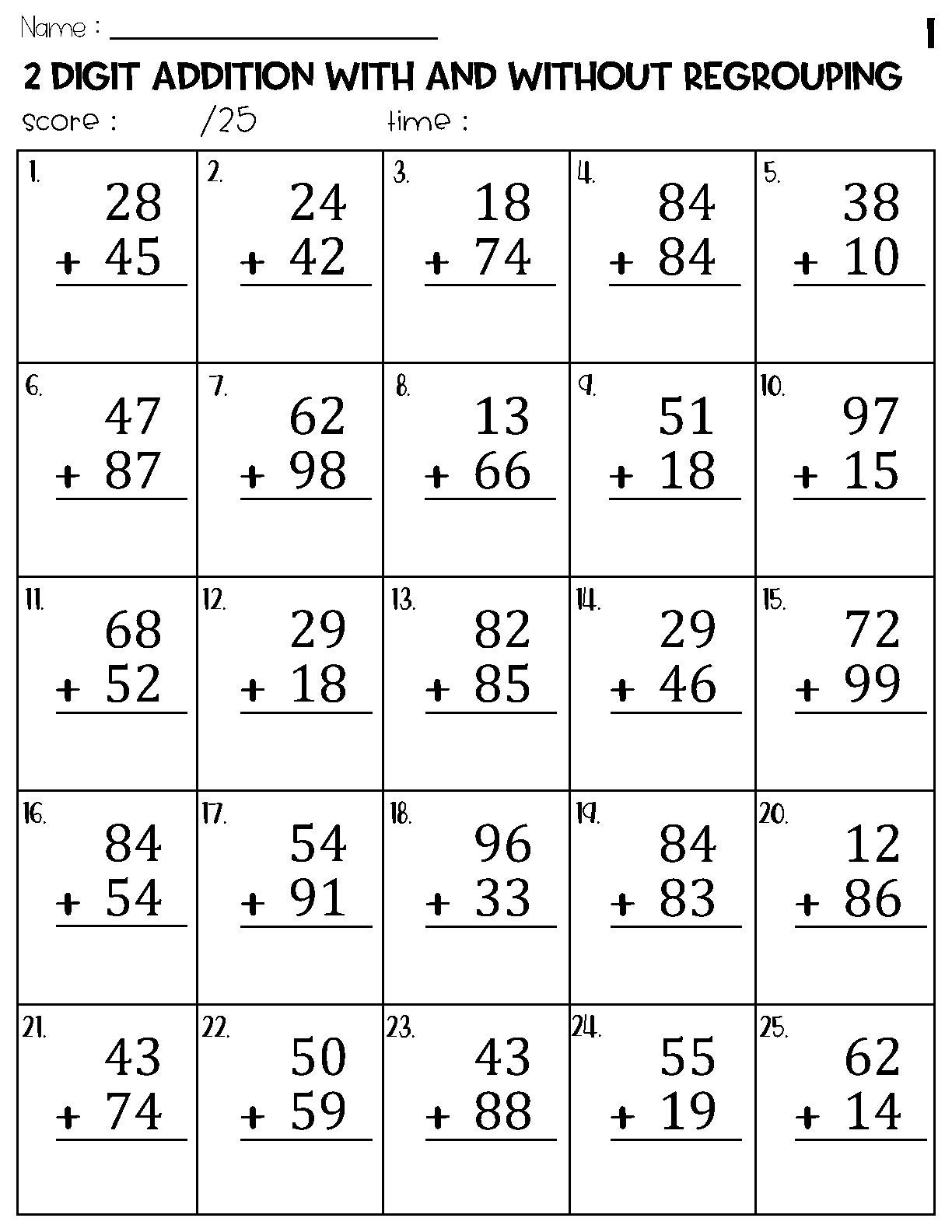 Two Digit Addition With And Without Regrouping Worksheets Etsy Two Digit Addition With And Without Regrouping Worksheets Etsy