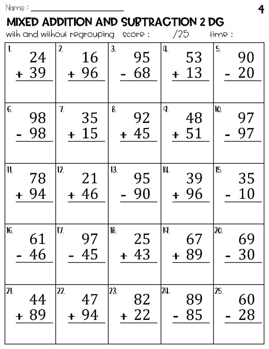 Two Digit Mixed Addition And Subtraction With And Without Regrouping Worksheets Etsy Two Digit Mixed Addition And Subtraction With And Without Regrouping Worksheets Etsy