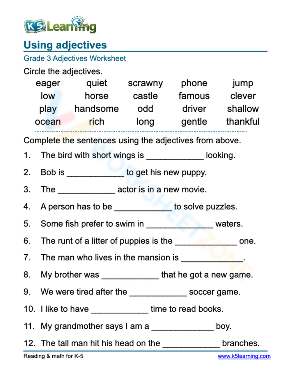 Adjectives Worksheets Regular Adjectives Worksheets Worksheets Library