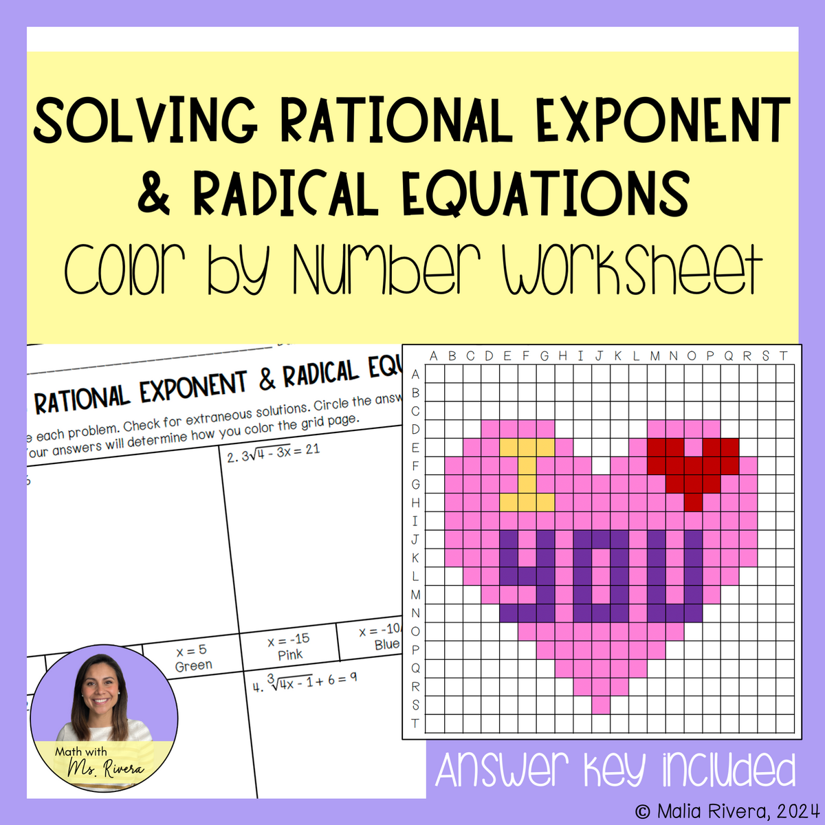 Valentine S Day Solving Rational Exponents Radical Equations Color By Number Worksheet Algebra 2 Made By Teachers