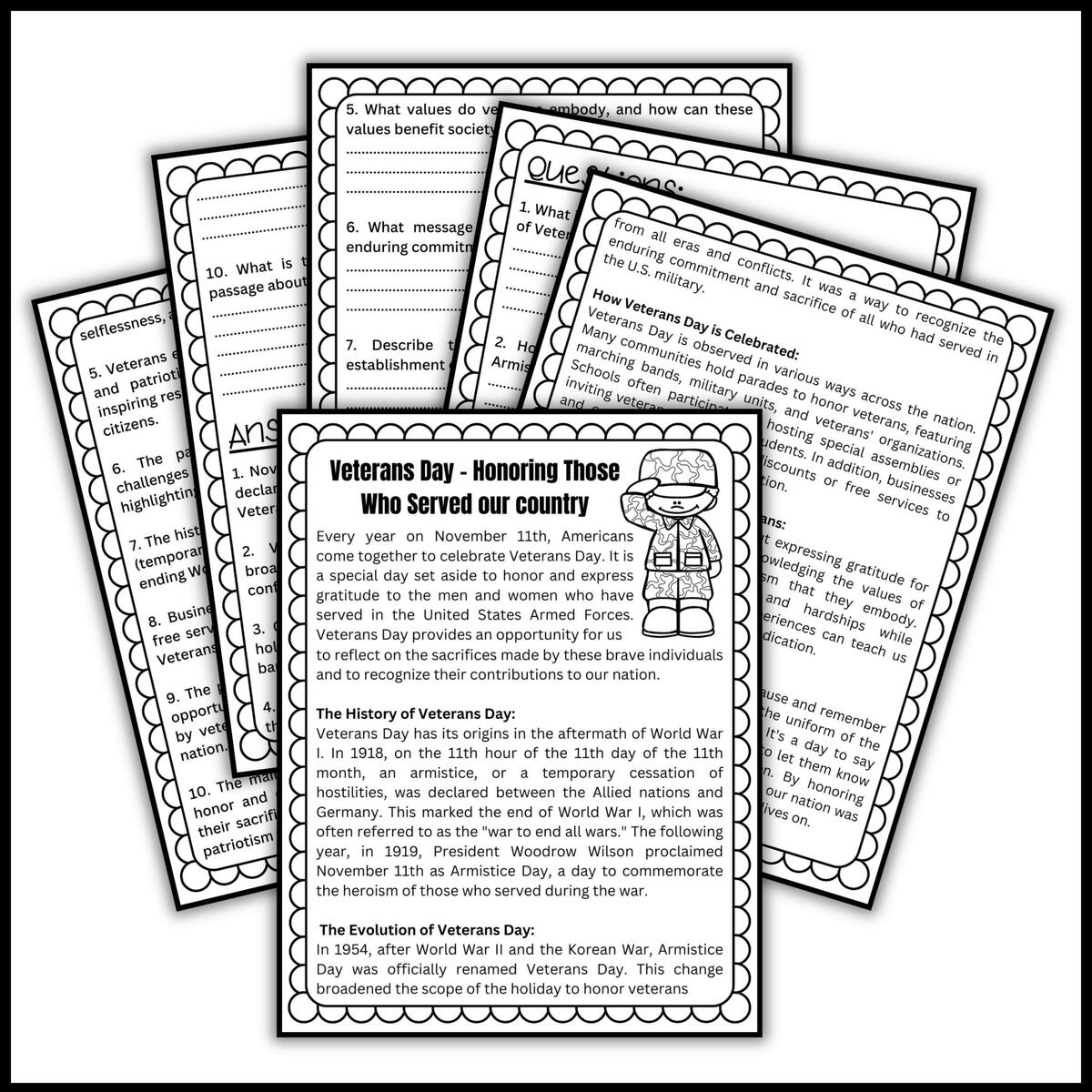 Veterans Day Reading Comprehension Questions Patriot Day Worksheets Made By Teachers