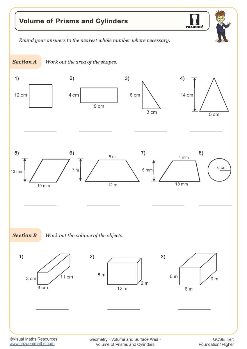 Volume Of Prisms And Cylinders Worksheet Printable PDF Worksheets Volume And Surface Area Of Rectangular Prisms K12 Math Worksheets