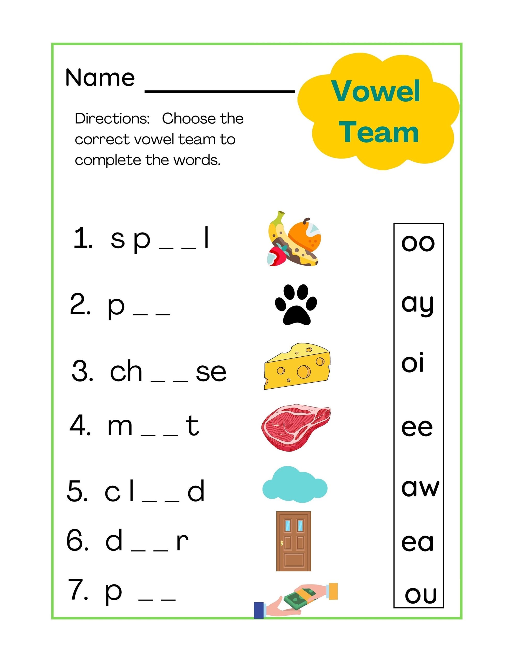 Vowel Team Poster Phonics Worksheet Printables Classroom Reading Sheets And Sight Words Practice Etsy