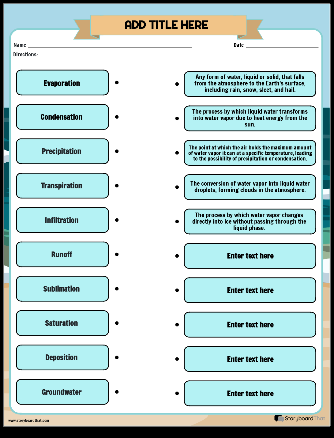 Water Cycle Worksheets Create With Storyboard That