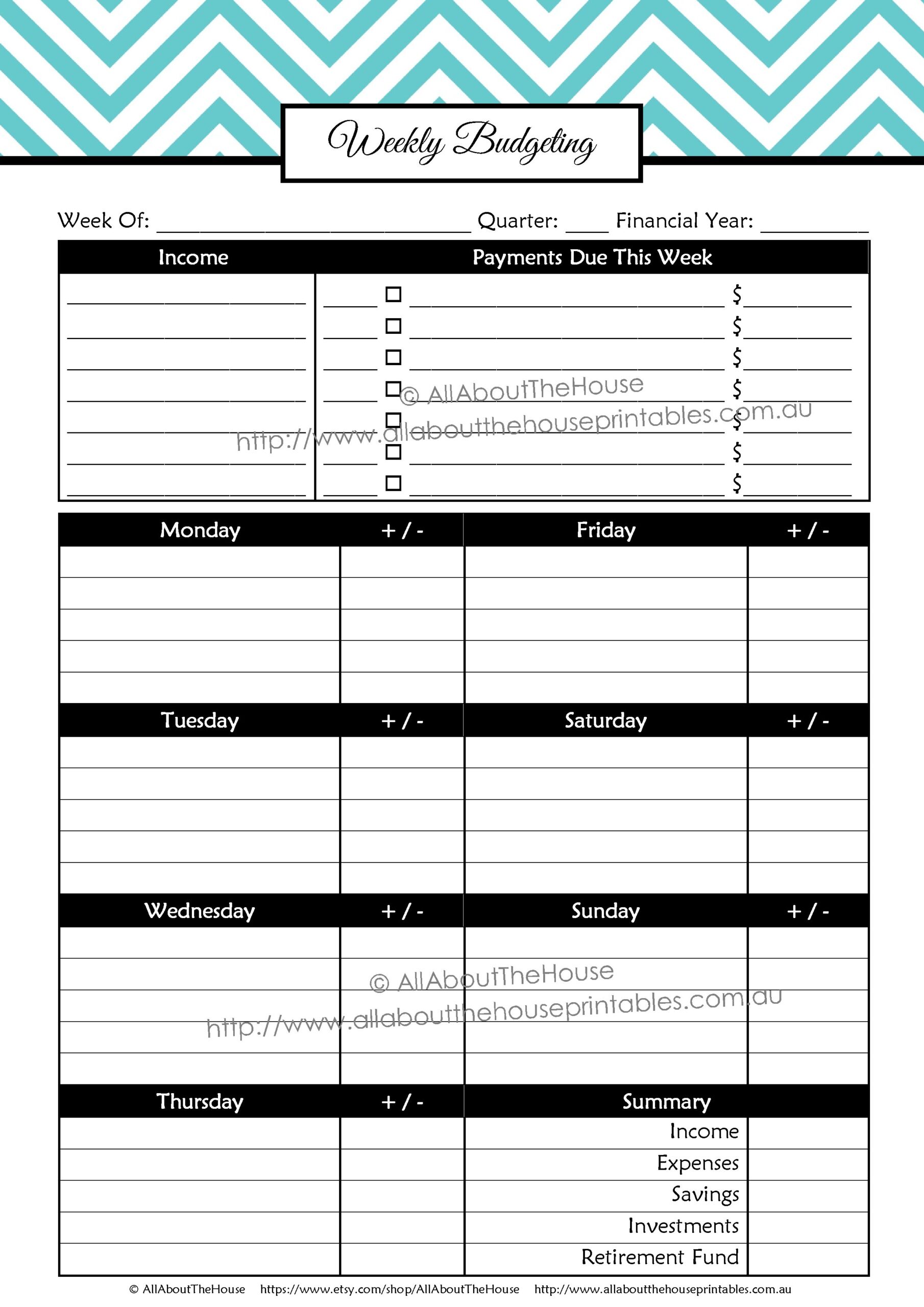 Weekly Budget Planner Binder Printable Editable Pdf Chevron Money Management Dave Ramsey Spending Transaction Record Expenses AllAboutTheHouse Printables